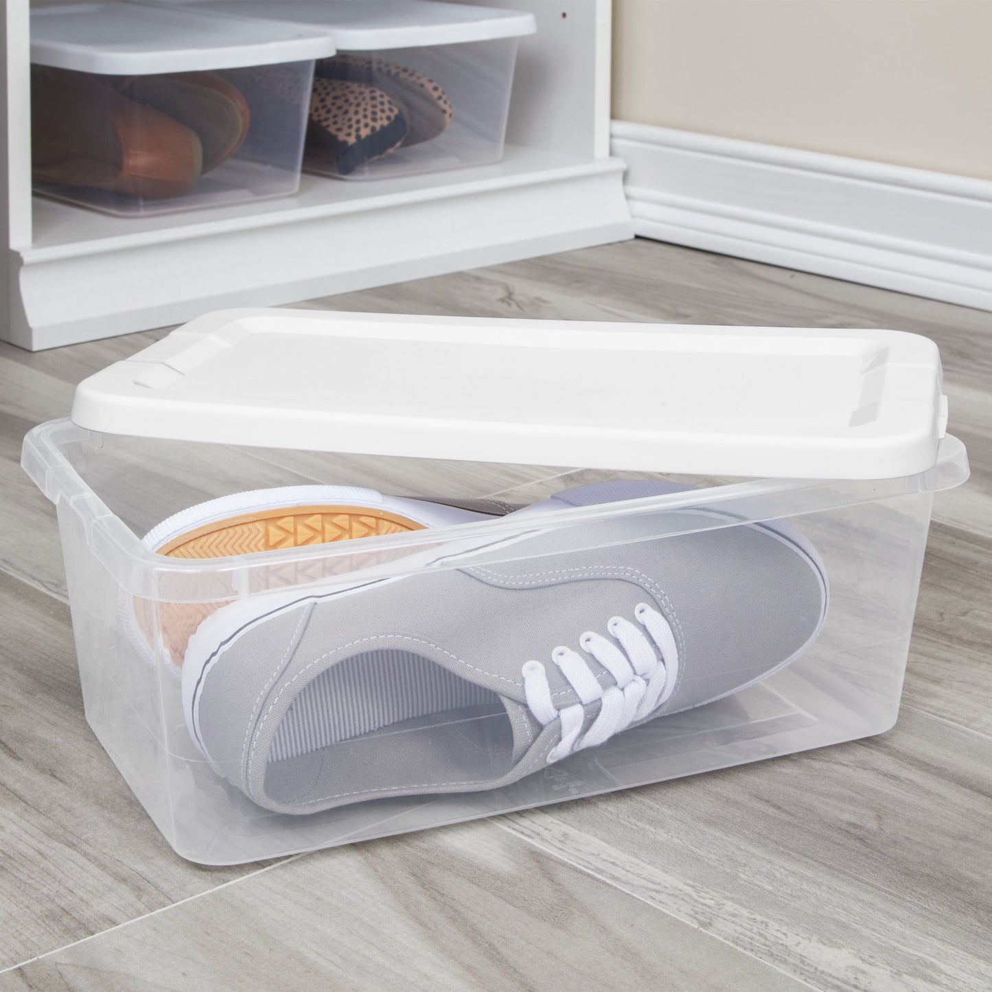 (2 pack) Sterilite Set of (10) 6 Quart Small Storage Bins, Clear Plastic Storage Containers with Snap-on Lids, White
