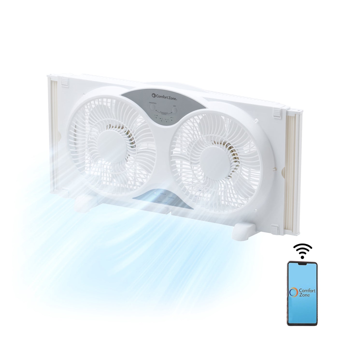 Shinic 9" 3-Speed Twin Window Fan with Removable Bug Screen,Fully Assembled,(22“ to 33-1/2"), White