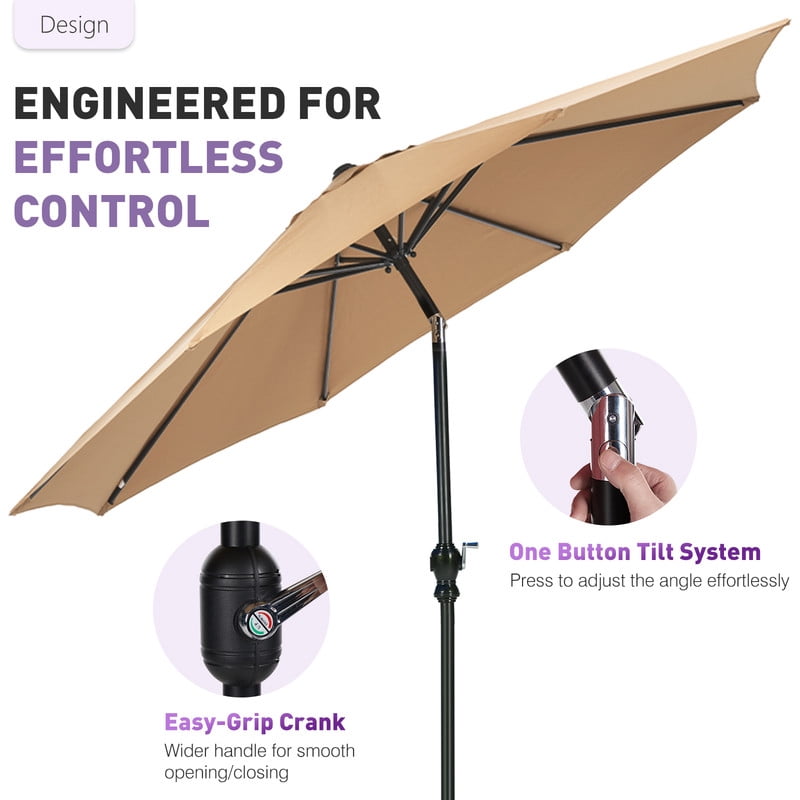 Gianna 9FT Outdoor Patio Umbrella Market Table Polyester Fabric Canopy with Push Button Tilt & Crank Iron Frame 8 Ribs UV Protection Waterproof