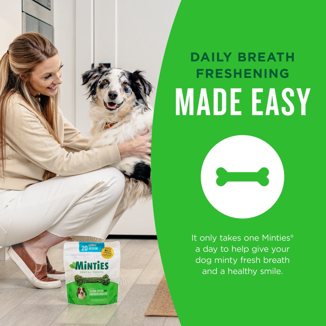MINTIES Dog Dental Bone Treats, Dental Chews for Medium Dogs, 40 Count, Shelf-Stable