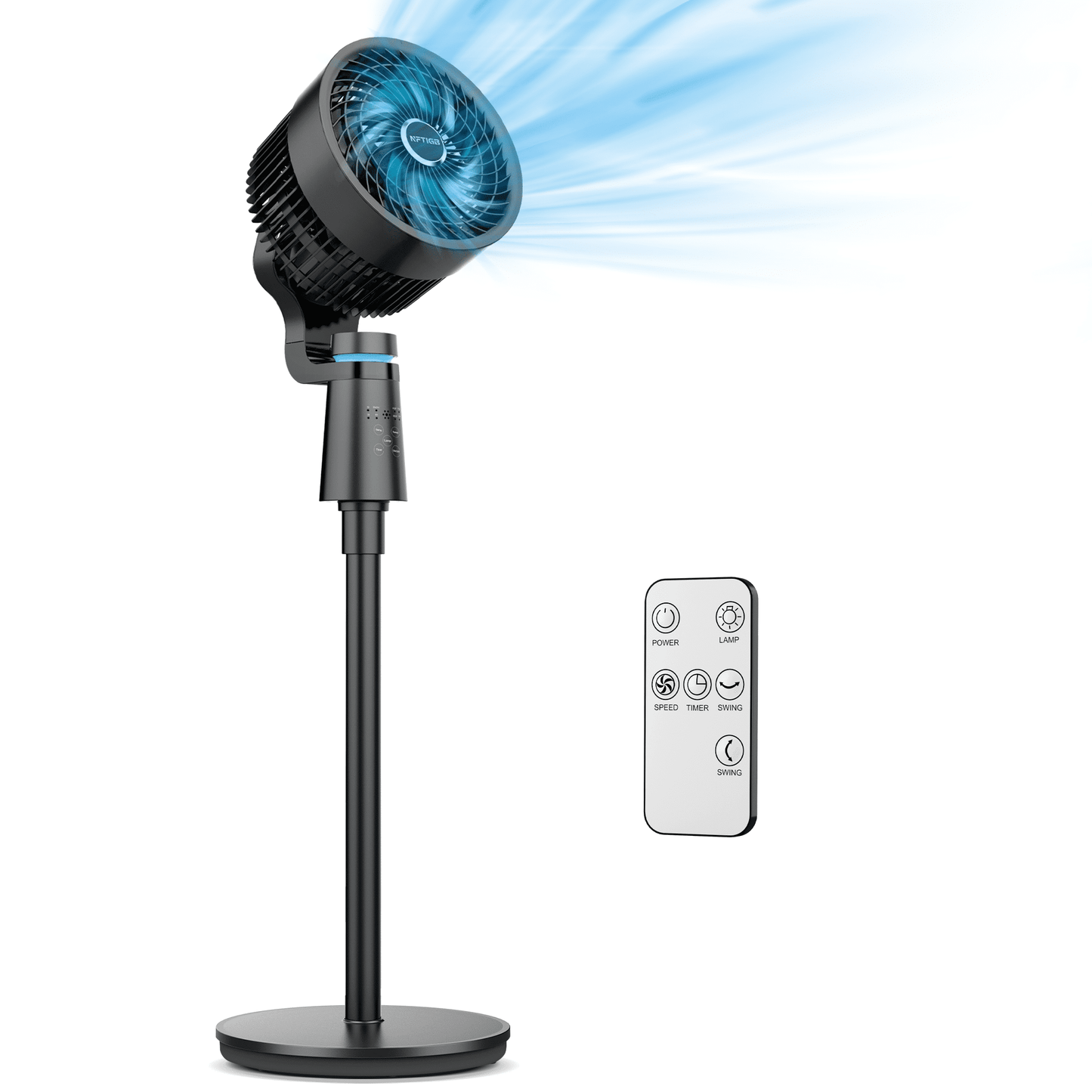 Lasko Cyclone 18" Quiet Oscillating Pedestal Fan with Remote, Timer, Adjustable Height for Whole Room Cooling, Black, 1843