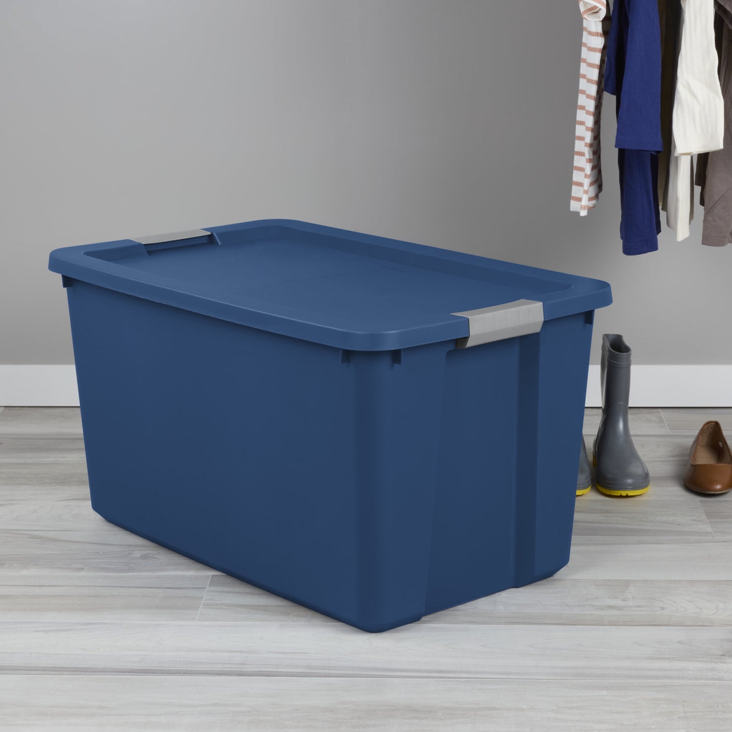 (2 pack) Sterilite 34 Gallon Extra-Large Storage Bin, Plastic Storage Container with Latch Lid, Blue