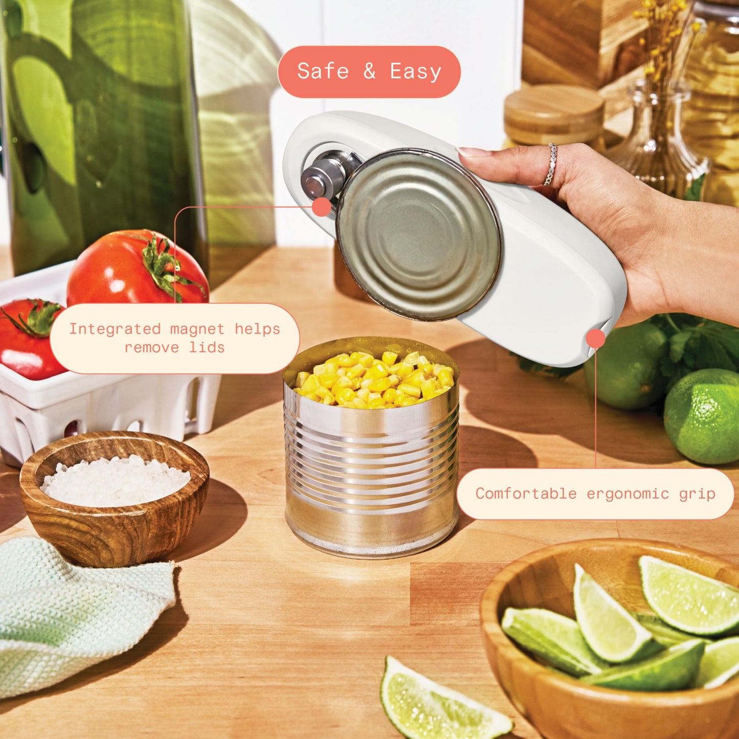 Beautiful Hands-Free Automatic Battery Powered Electric Can Opener, White Icing by Drew Barrymore