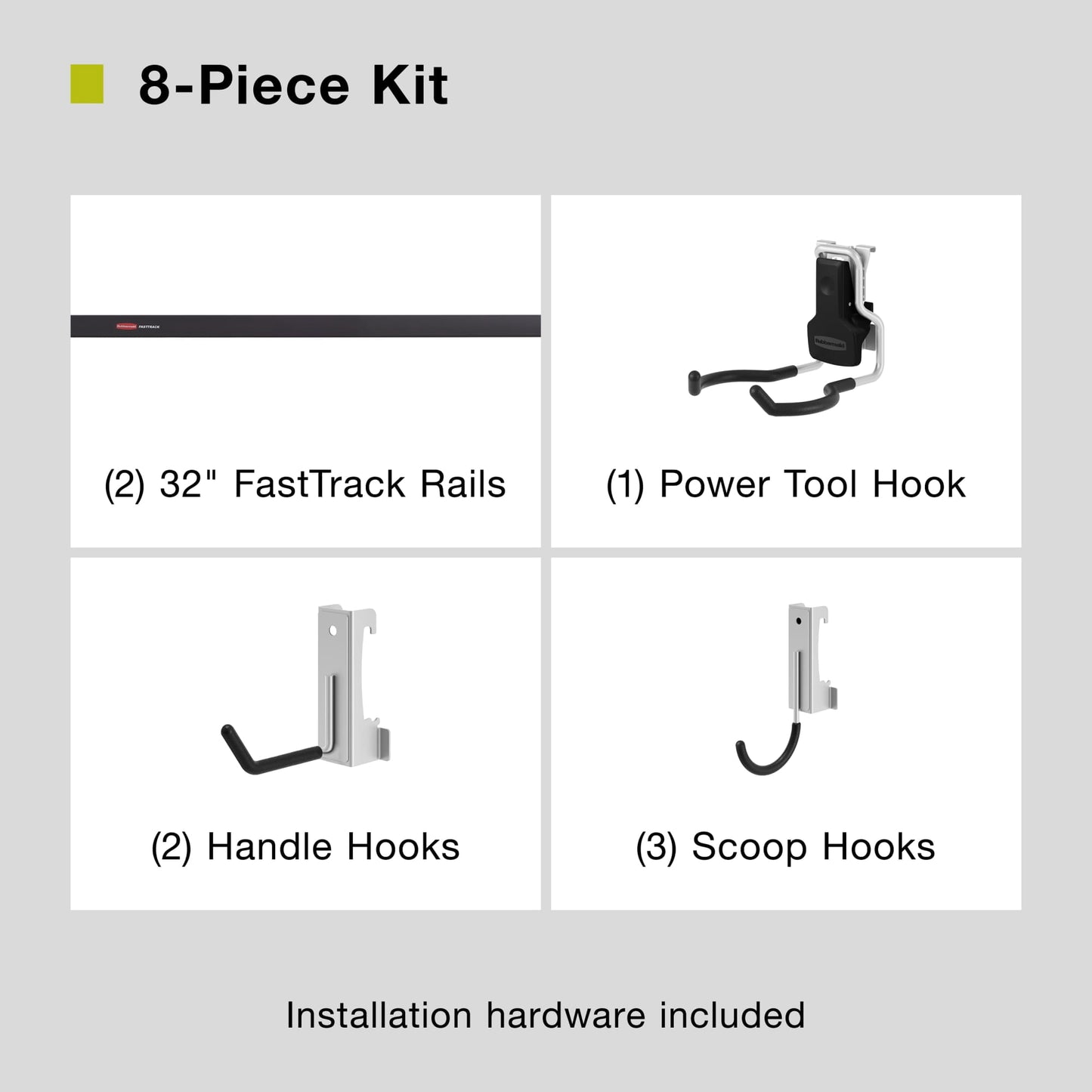 Rubbermaid Garage FastTrack 8-Piece Small Kit, Black/Grey