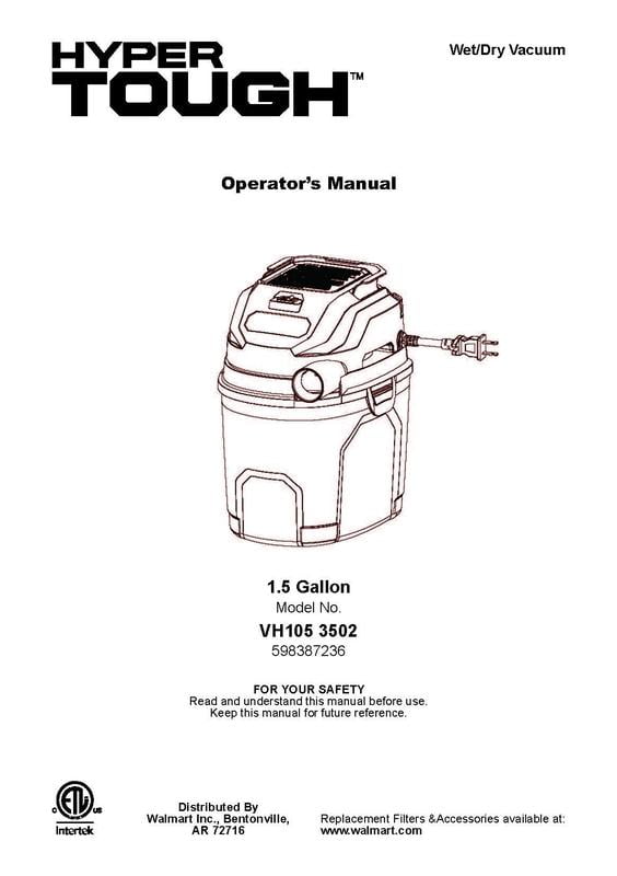 Hyper Tough 1.5gal 2 HP Wet/Dry Vacuum VH105 3502