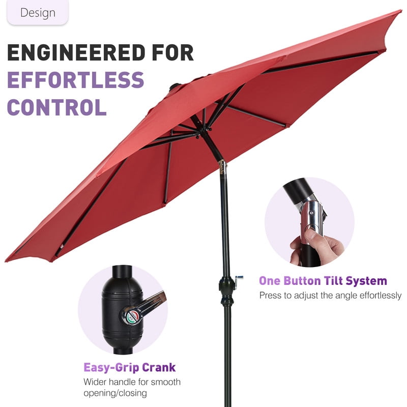 Gianna 9-Foot Outdoor Patio Market Umbrella with Push Button Tilt and Crank, 8 Sturdy Ribs, Red, (1 Unit)