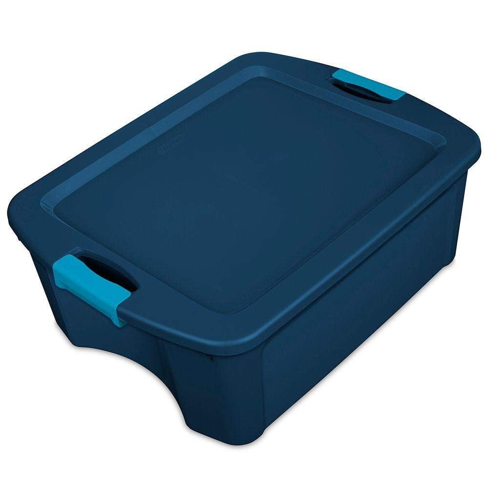 Sterilite Large Storage Bin, 18 Gallon Durable Plastic Storage Tote with Snap-on Lid, Light Blue, 8 Pack