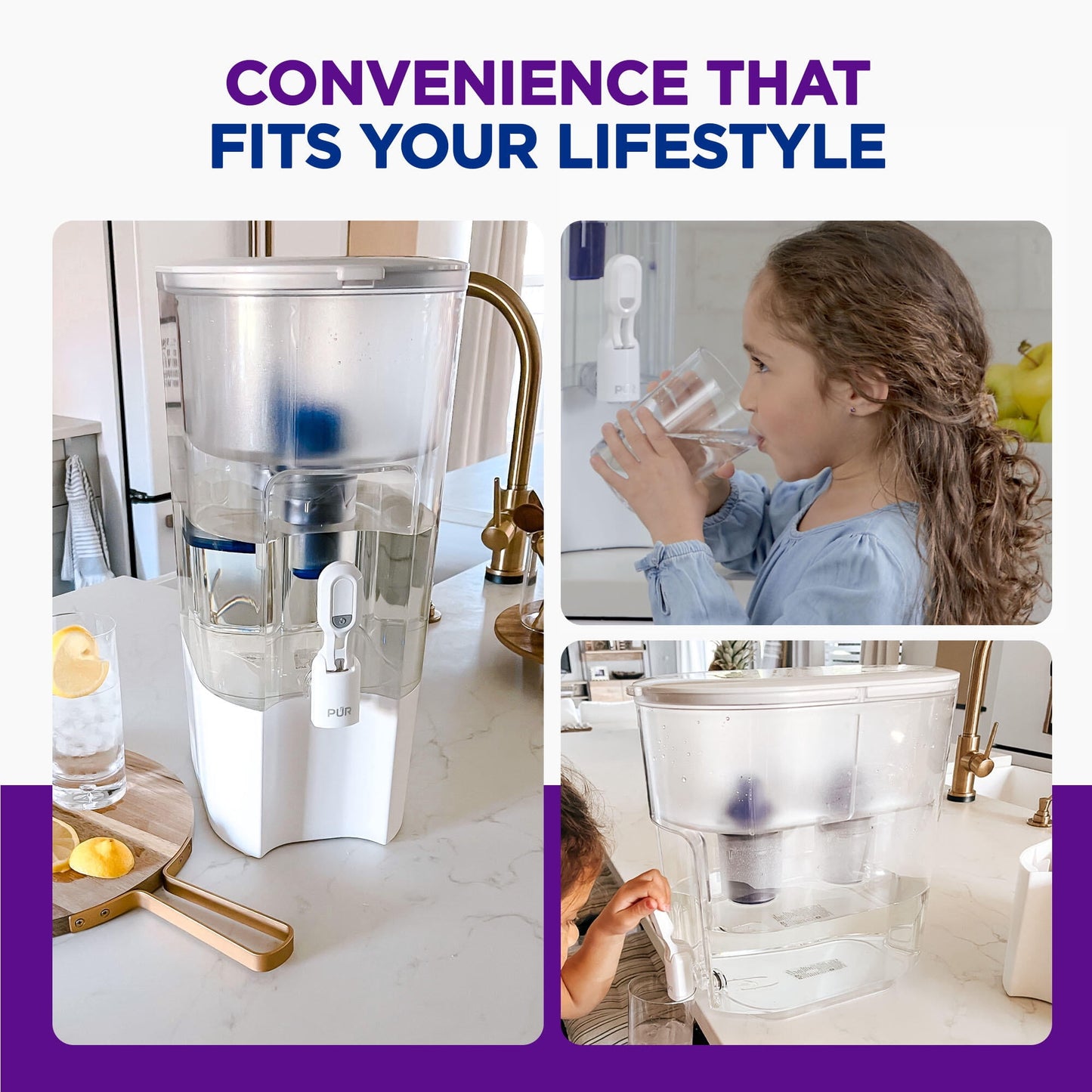 PUR 44 Cup XL Dispenser Filtration System with 2 Filters, W 12.5" x H 17" x L 7.7", White, PDI4000Z
