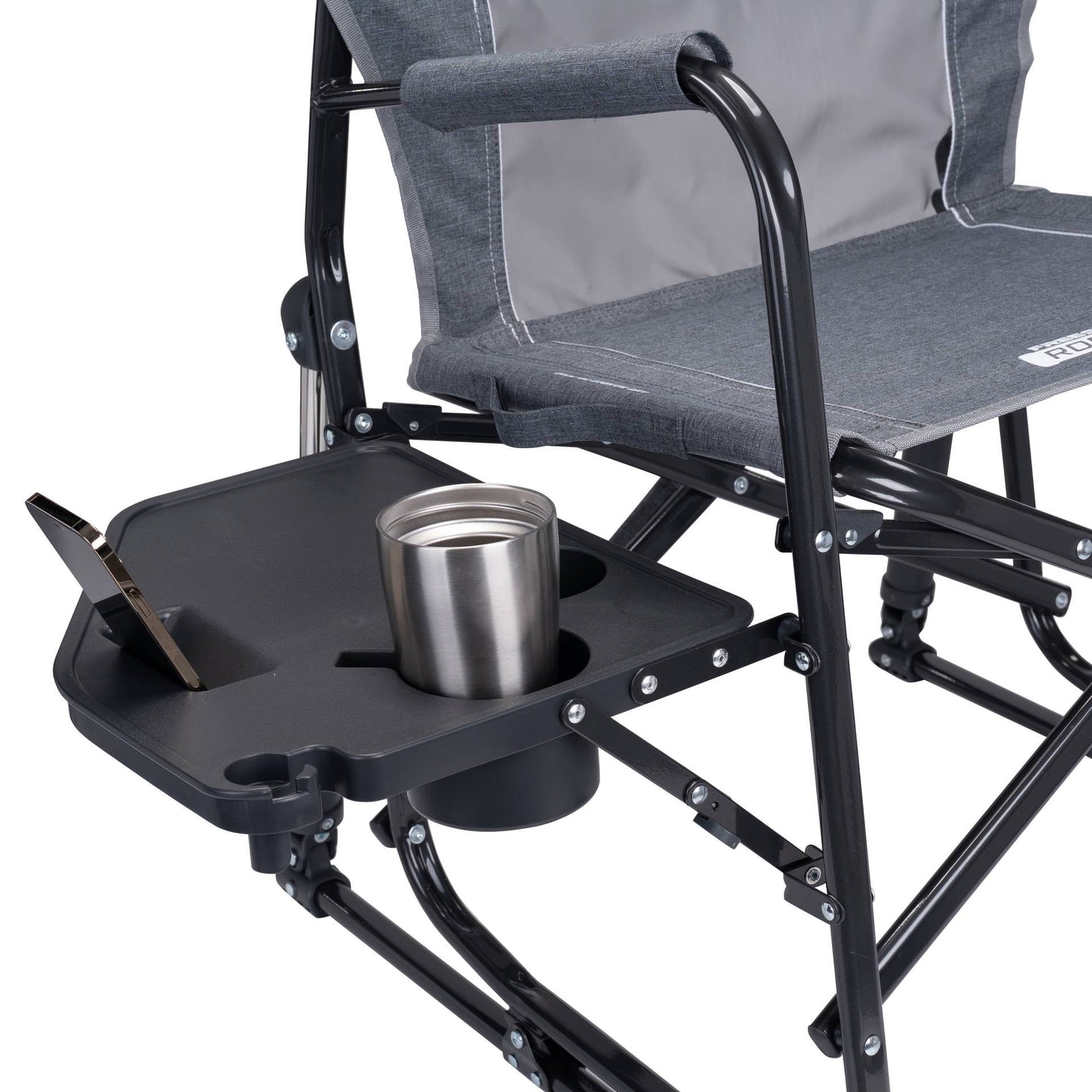 GCI Outdoor Freestyle Rocker with Side Table Foldable Rocking Camp Chair, Heathered Pewter
