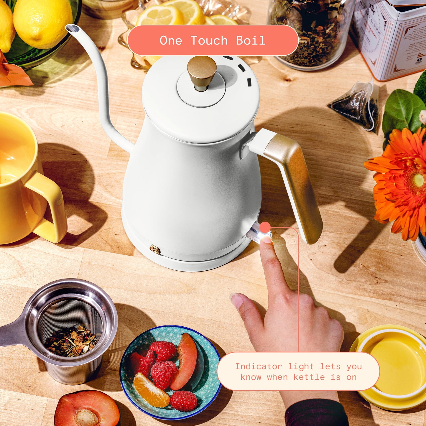 Beautiful 1-Liter Electric Gooseneck Kettle 1200 W, White Icing by Drew Barrymore