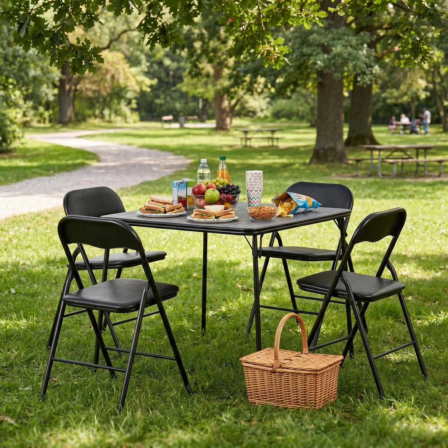 Homy Casa 34" Folding Card Table, Square Portable Game Night Dining Table for Camping, Black