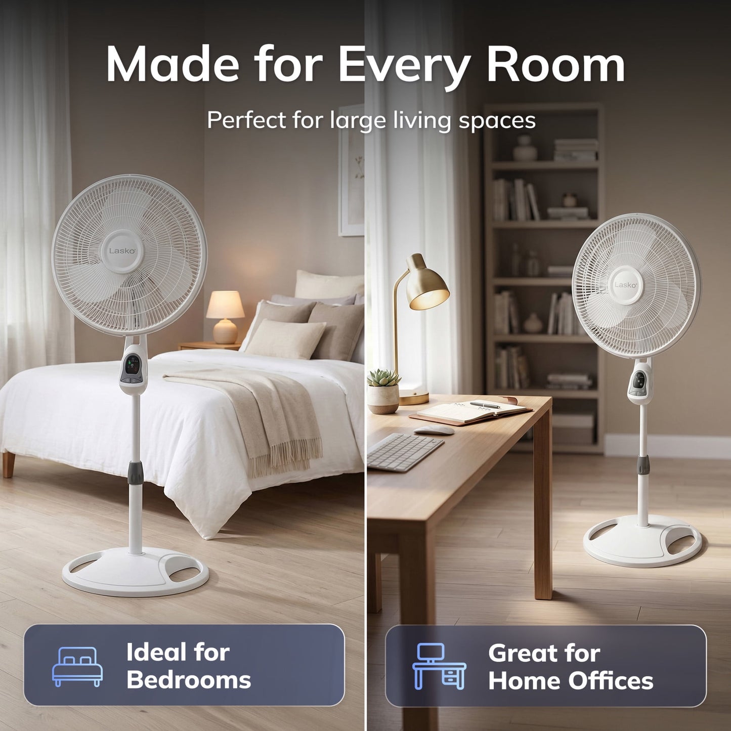 Lasko 16" 3-Speed Oscillating, Remote, Timer, Adjustable Height Pedestal Fan 1646