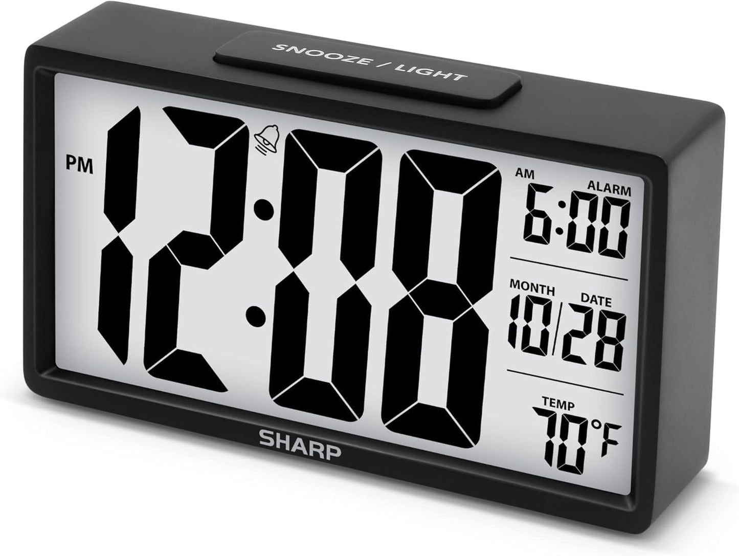 SHARP Digital Dual Alarm Clock, Silver with Green LED Display, Ascending Alarm