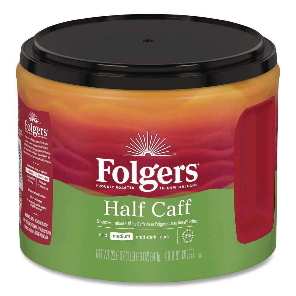 (6 pack) Folgers Half Caff Medium Roast Coffee, 22.6 oz Canister