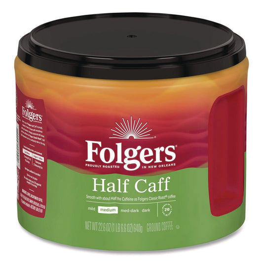 (6 pack) Folgers Half Caff Medium Roast Coffee, 22.6 oz Canister
