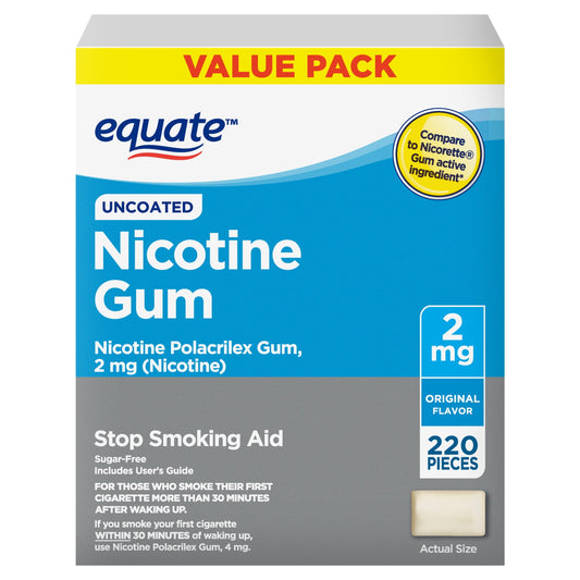 (2 pack) Equate Uncoated Nicotine Gum 2 mg, Original Flavor, 220 Count – Stop Smoking Aid