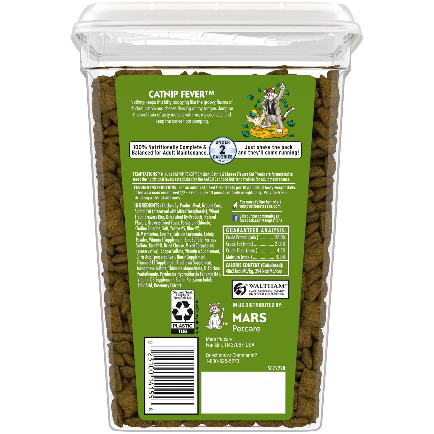 Temptations Mixups Catnip Fever Flavor Crunchy and Soft Cat Treats, 30 oz Tub