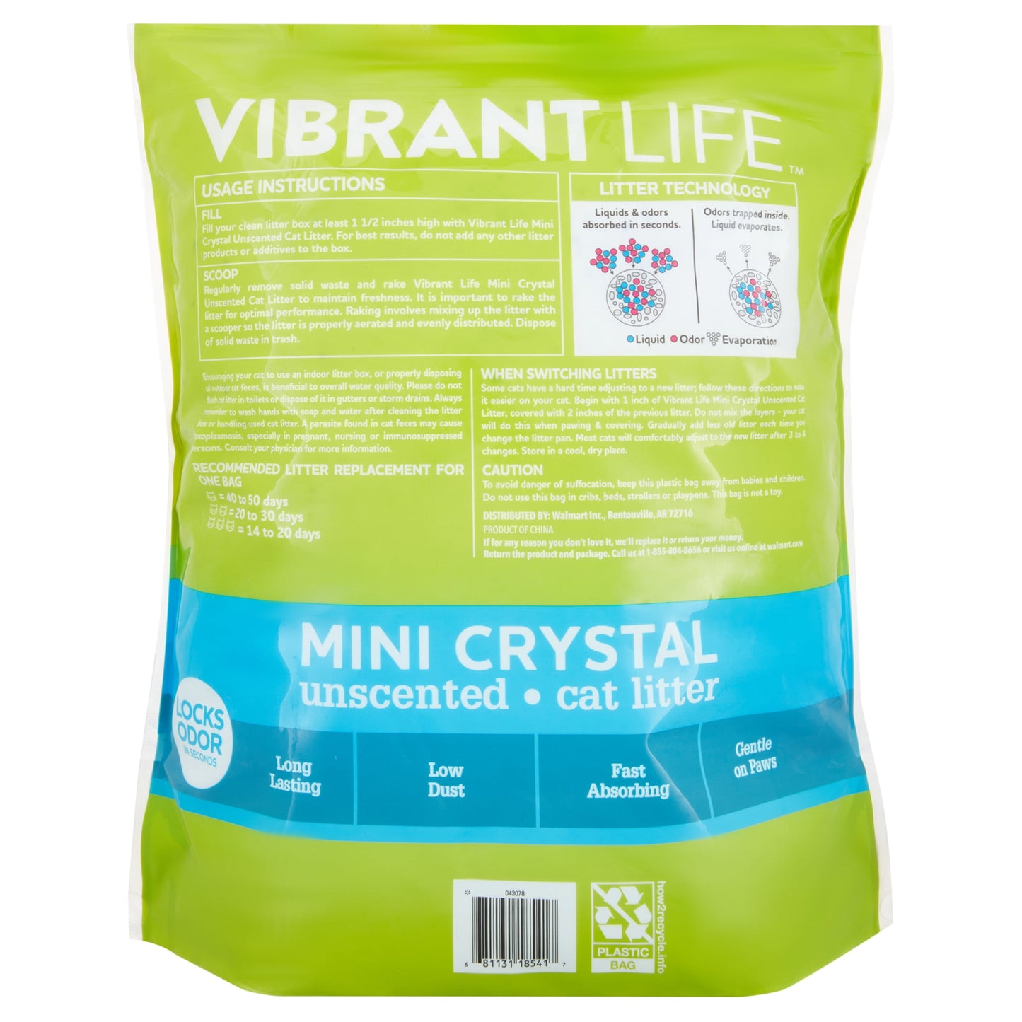 (4 pack) Vibrant Life Mini Crystal Cat Litter, Unscented, 8 lb Bag, 1 Count