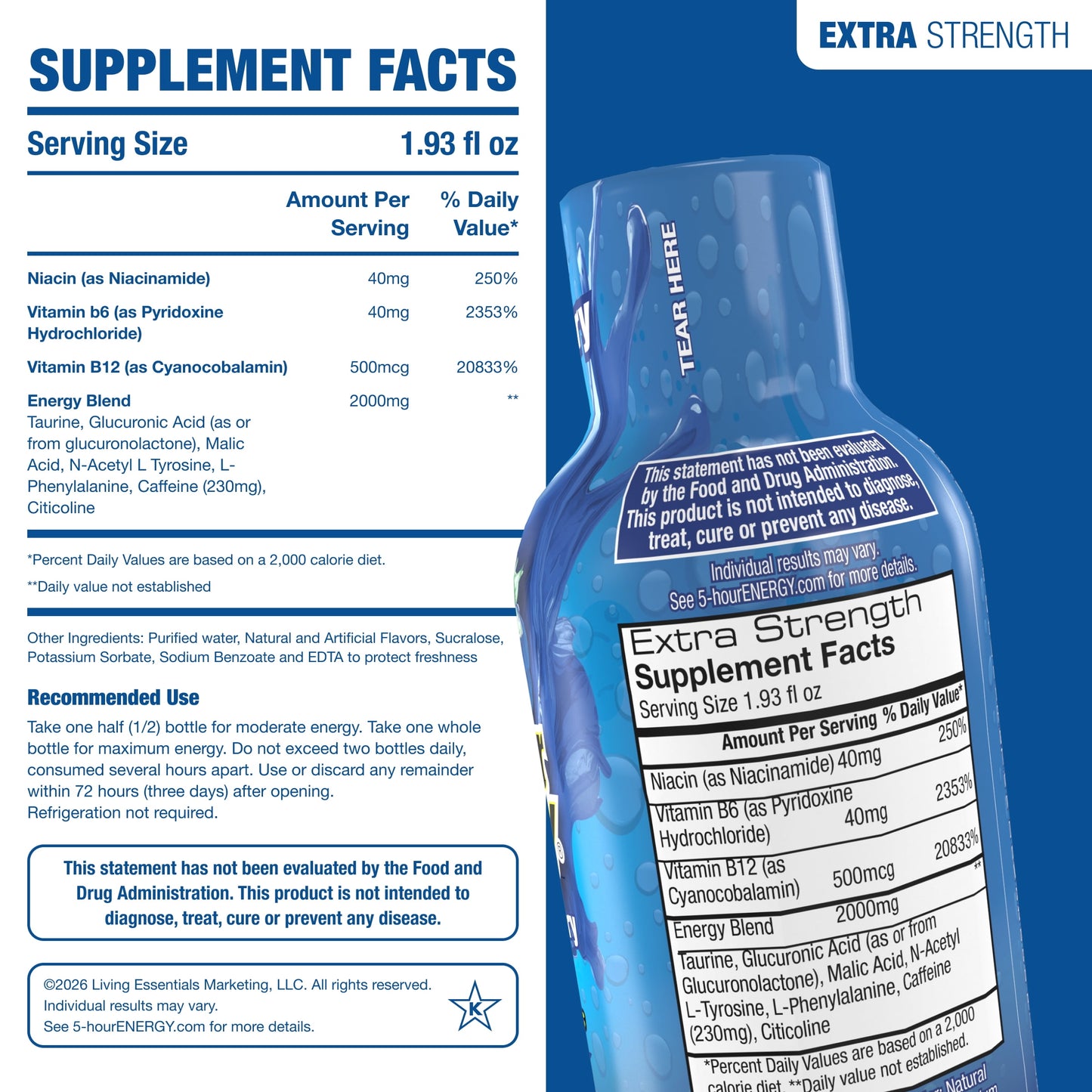 5-hour ENERGY Shot, Extra Strength, Blue Raspberry, 15 Count