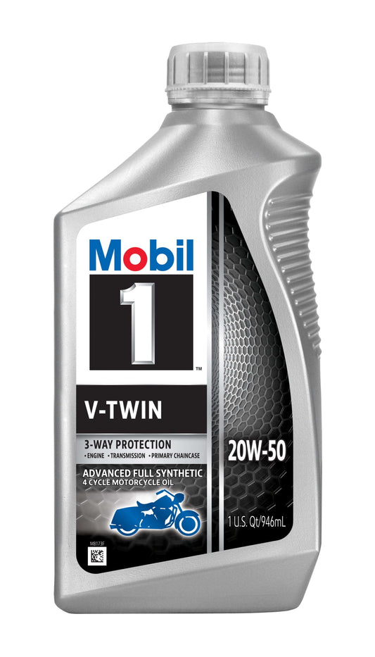 (4 pack) Mobil 1 V-Twin Full Synthetic Motorcycle Oil 20W-50, 1 Quart