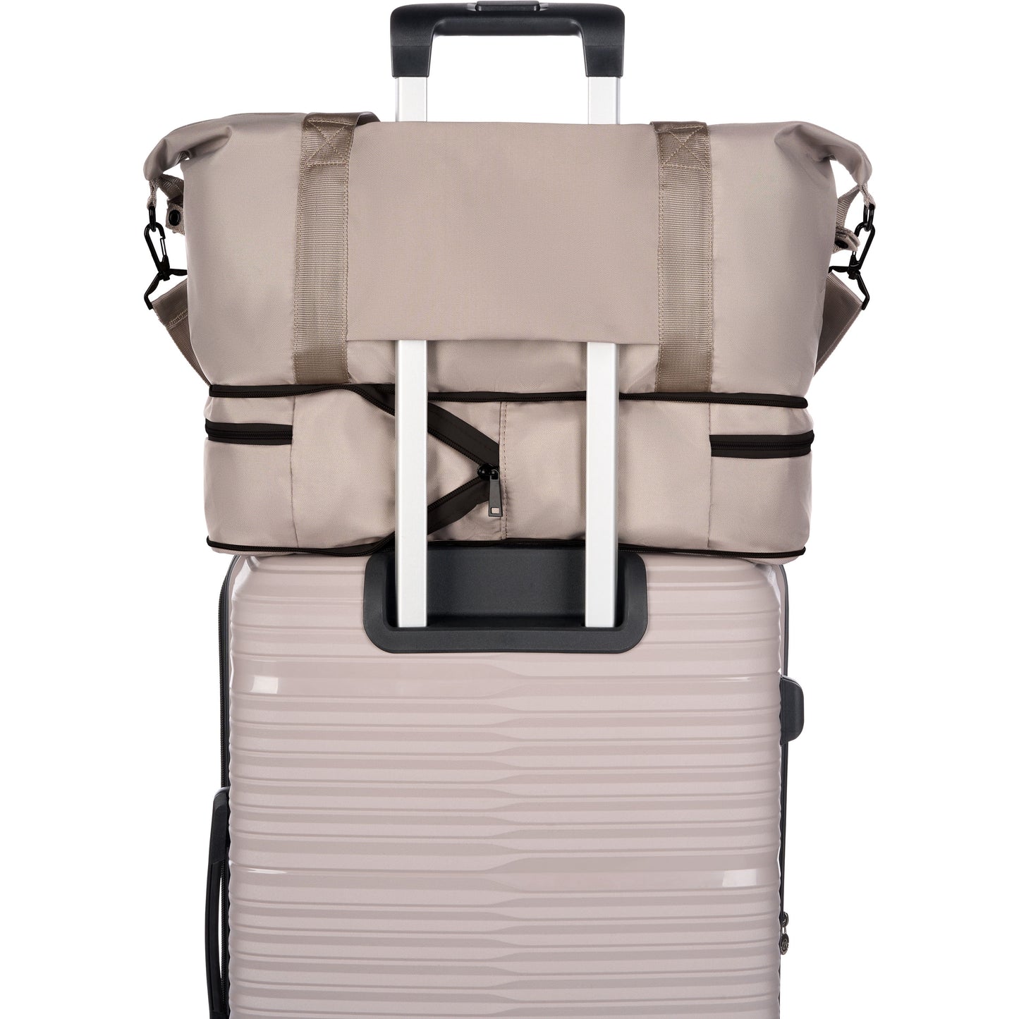 Protege 3-Piece Hardside Travel Set with Carry On + Medium Checked Spinner Luggage & Weekender Duffel, Taupe Splash