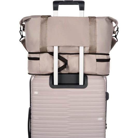 Protege 3-Piece Hardside Travel Set with Carry On + Medium Checked Spinner Luggage & Weekender Duffel, Taupe Splash