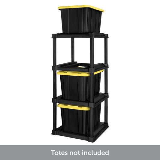 (2 pack) 4 Tier Tote Rack, Holds Four 27 Gallon Industrial Storage Totes, Heavy Duty Plastic Garage Storage Organizer, Vertical Easy-Access No-Stacking Design, Black