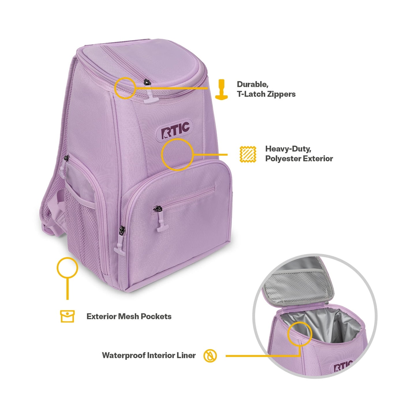 RTIC 15-Can Lightweight Cooler Backpack with Pockets, Lavender