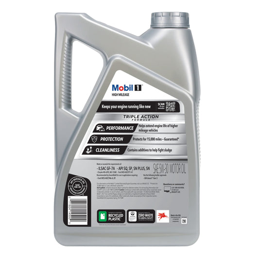 Mobil 1 High Mileage Full Synthetic Motor Oil 5W-30, 5 Quart