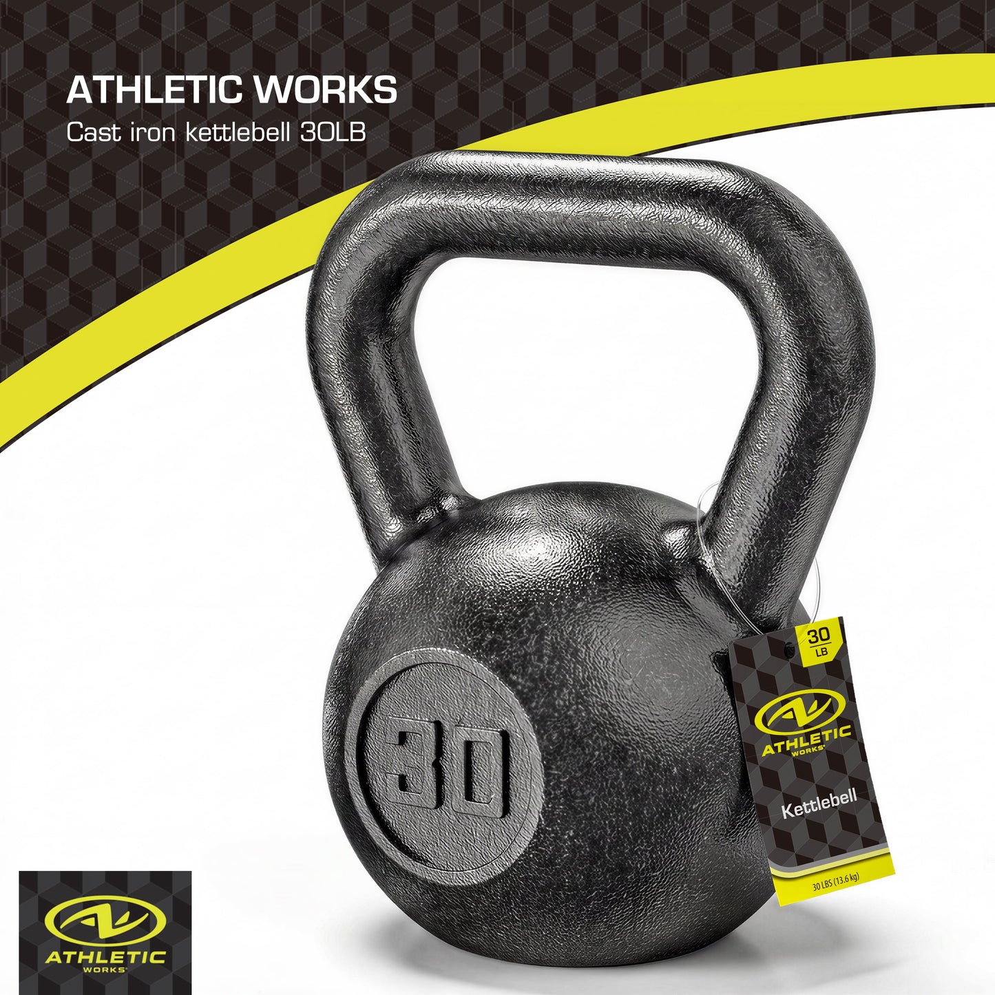 (2 pack) Athletic Works 30lb Kettlebell, Casting Iron, Durable Hammertone Finish, Black