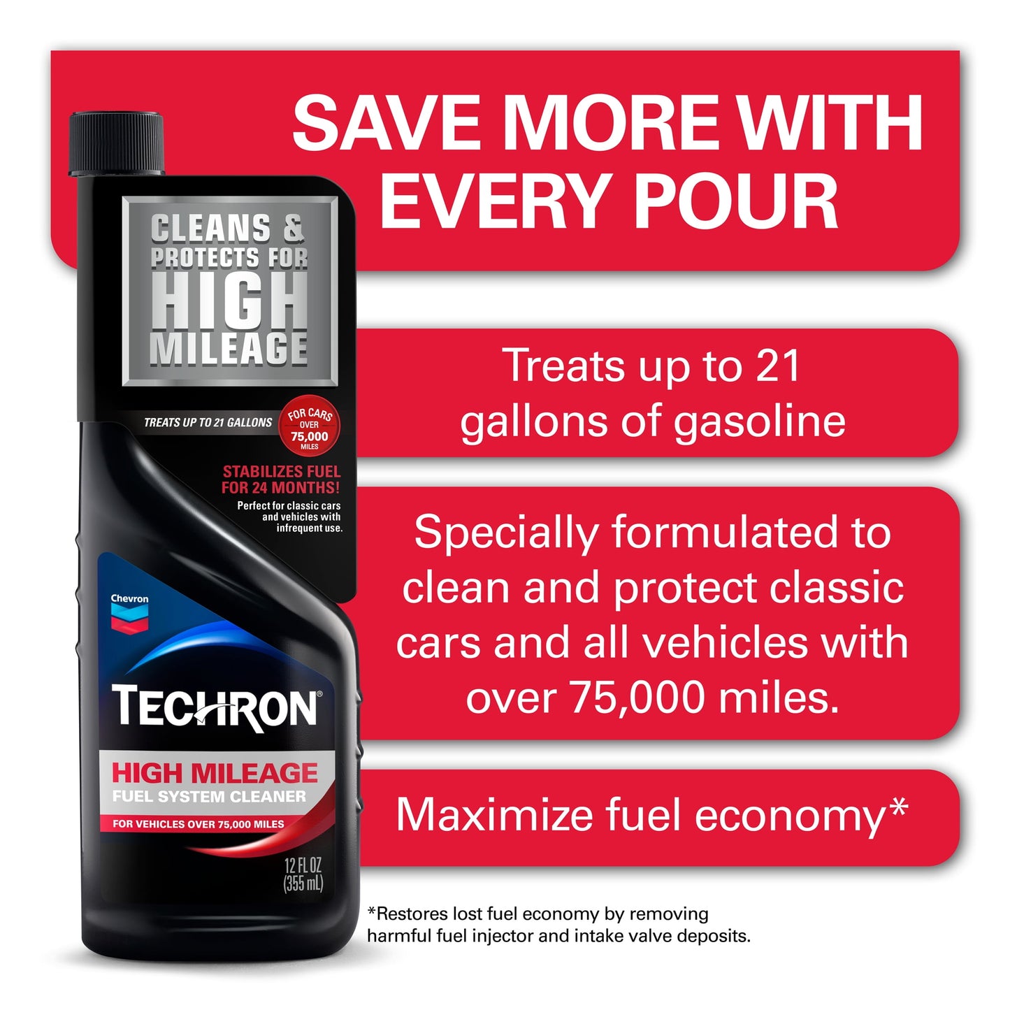 Chevron Techron High Mileage Fuel System Cleaner, 12 oz