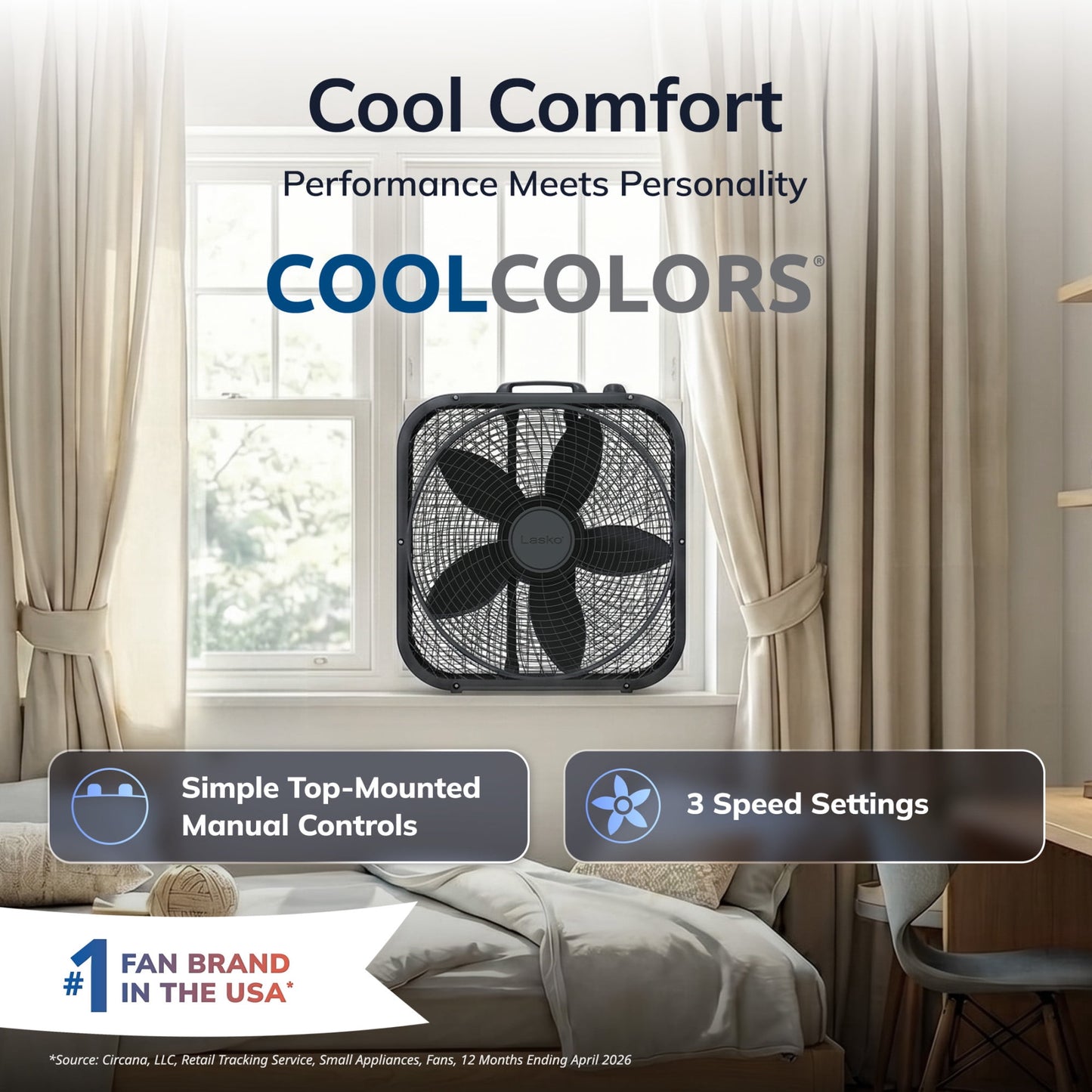 Lasko Cool Colors 20" 3-Speed Weather-Resistant Motor Box Fan B20301