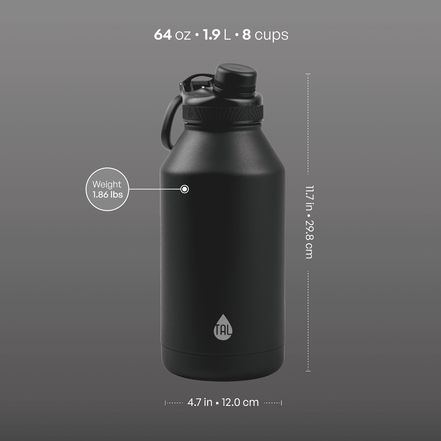 TAL 64oz Stainless Steel Ranger Water Bottle, Black