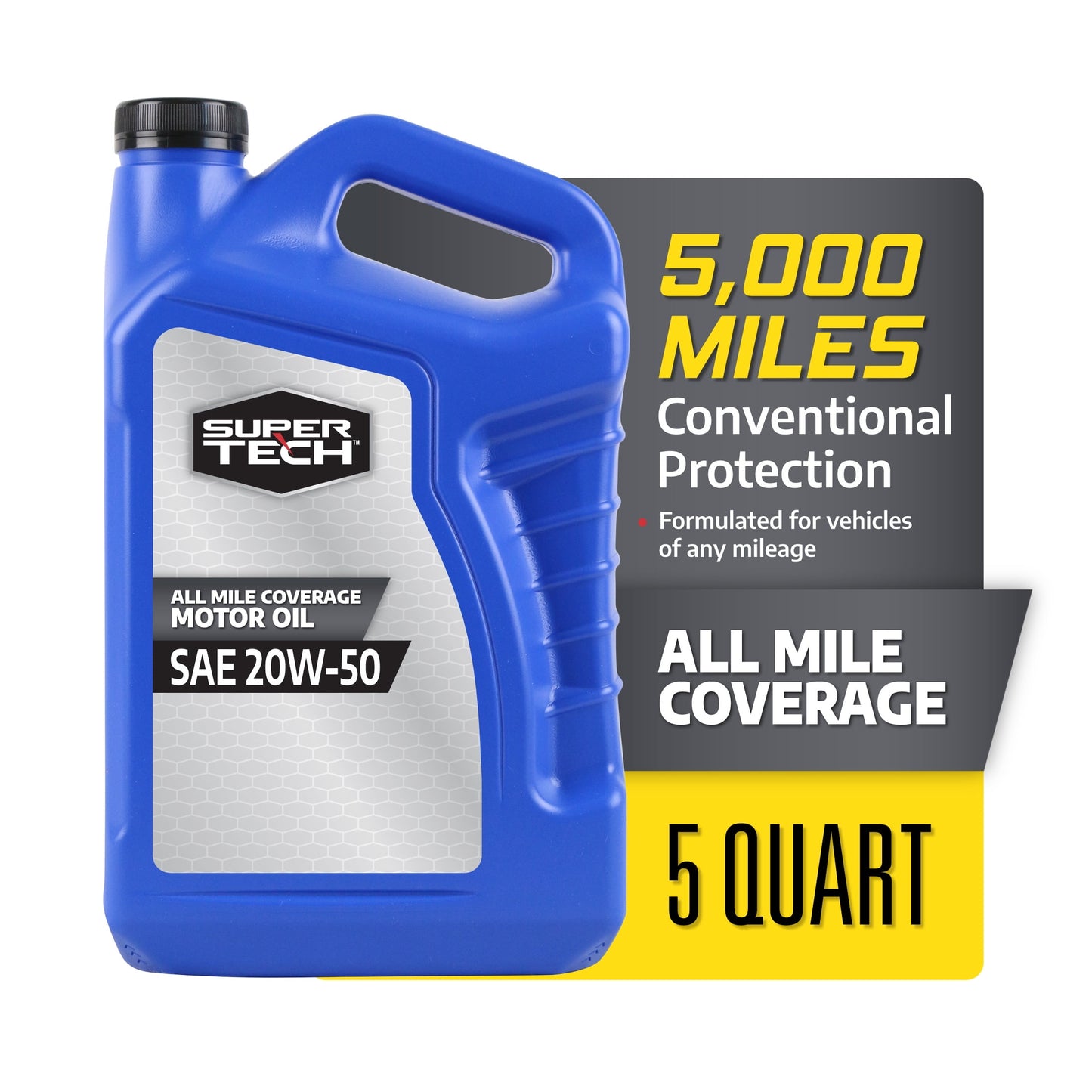 Super Tech All Mileage Synthetic Blend Motor Oil SAE 20W-50, 5 Quarts