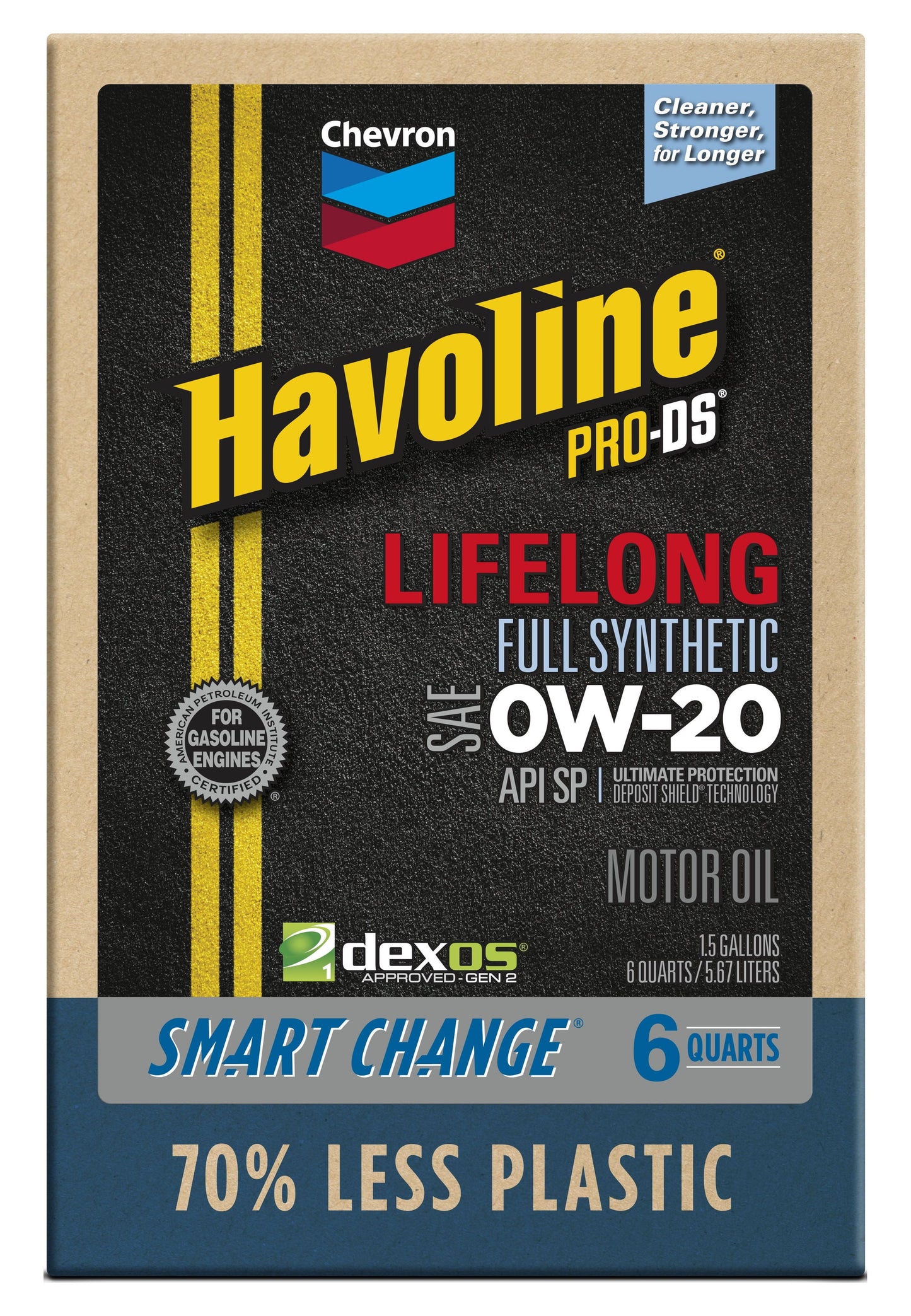 Chevron Havoline Lifelong 0W-20 Full Synthetic Motor Oil, 6 Quarts (Smart Change Box)