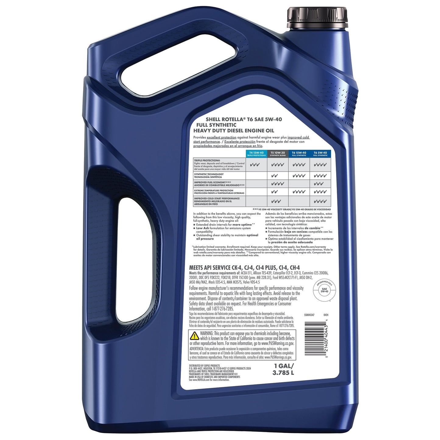 (3 pack) Shell Rotella T6 Full Synthetic 5W-40 Diesel Engine Oil, 1 Gallon