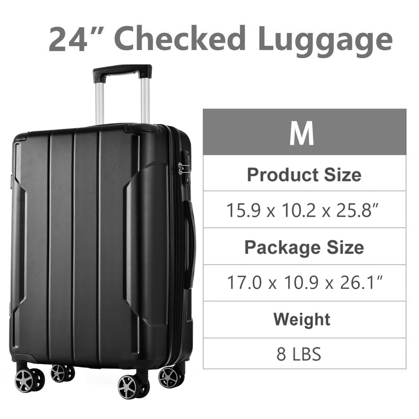 Carry on Luggage 24 inch, ABS+PC Lightweight 65L Capacity Hardshell Suitcase with TSA Lock & Wheels for Travel Trip