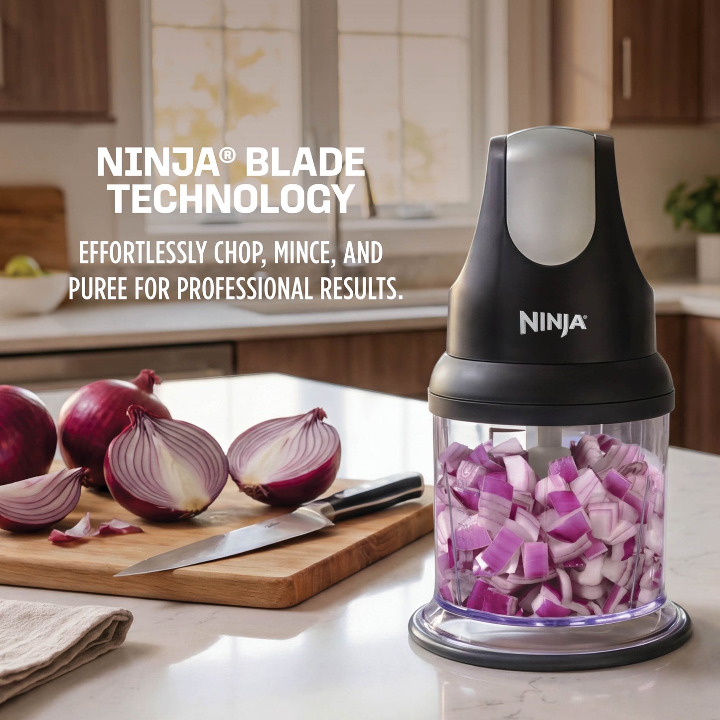 Ninja Food Chopper 2-Cup, One-Touch Pulse, Splash Guard & Storage Lid, Compact Kitchen, NJ100 Gray