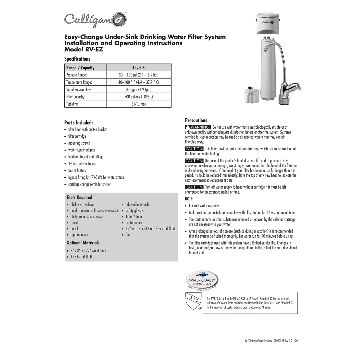Culligan RC-EZ-4 Under Sink Water Filter Replacement, Premium