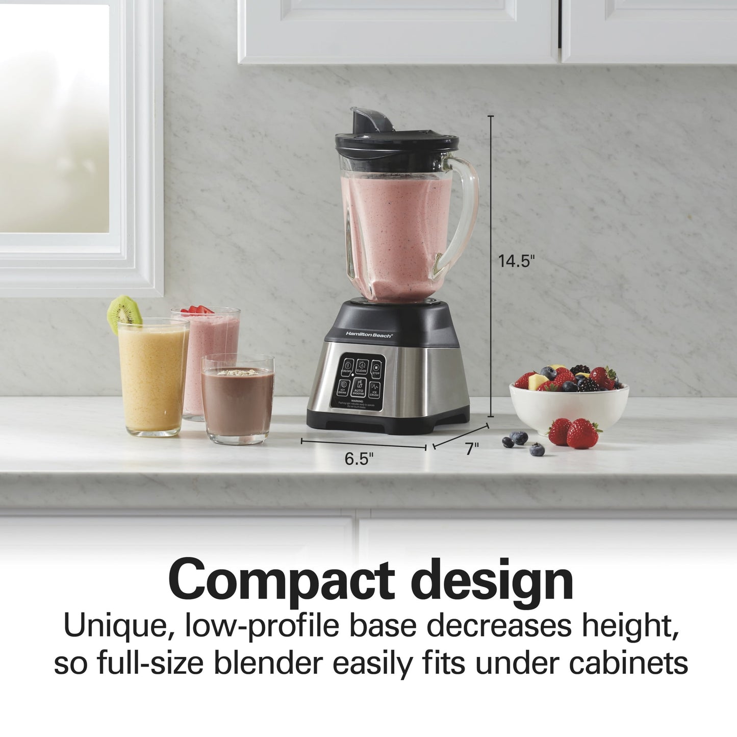 Hamilton Beach Smoothie Smart Blender, 48 oz Glass Jar 850 W Countertop Blender for Kitchen, Stainless Steel