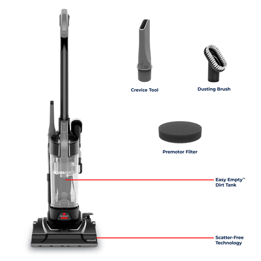 BISSELL PowerForce Compact, Bagless, Upright Vacuum, Lightweight, Powerful Suction, High Reach Wand, Hard Floor and Carpet, 4362, Gray & Black