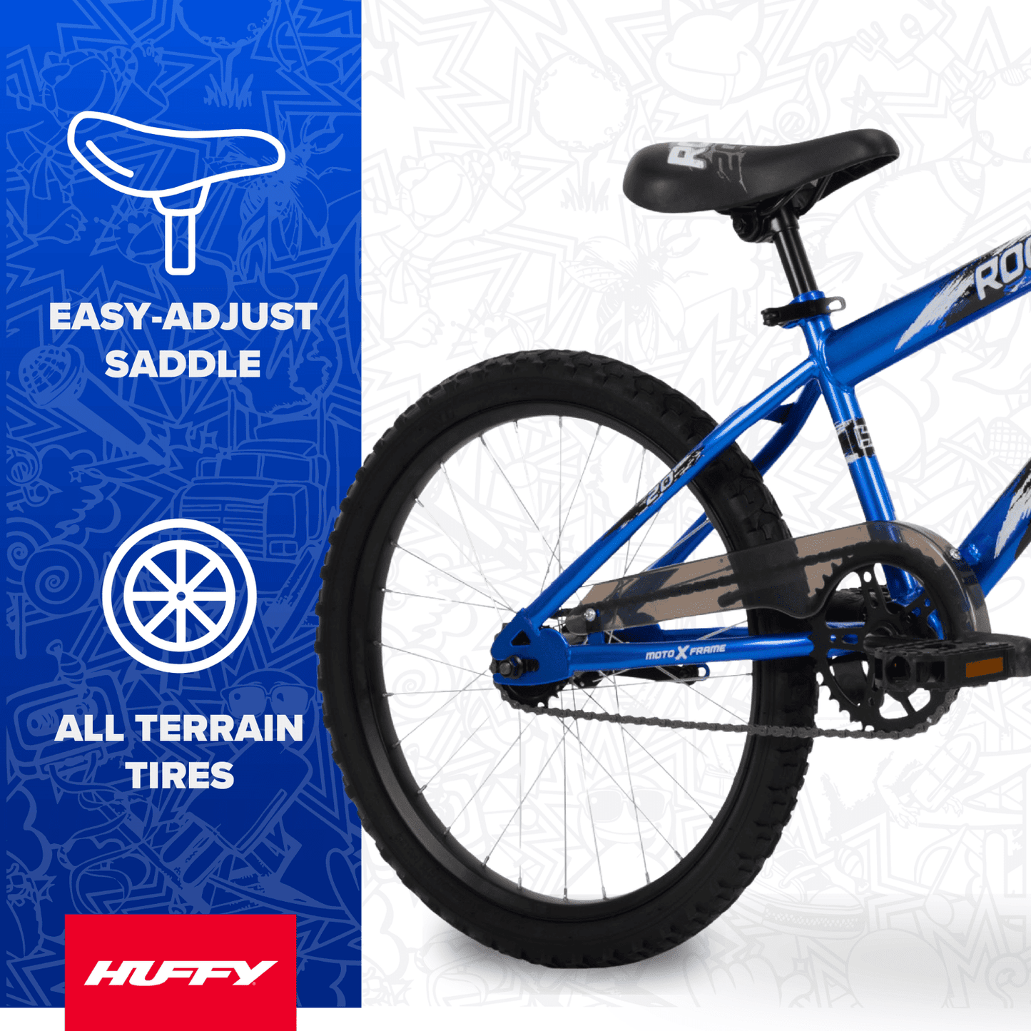 Huffy 20" Rock It Kids' Bike, Fits Riders 44"-56", Blue, Youth, Boys