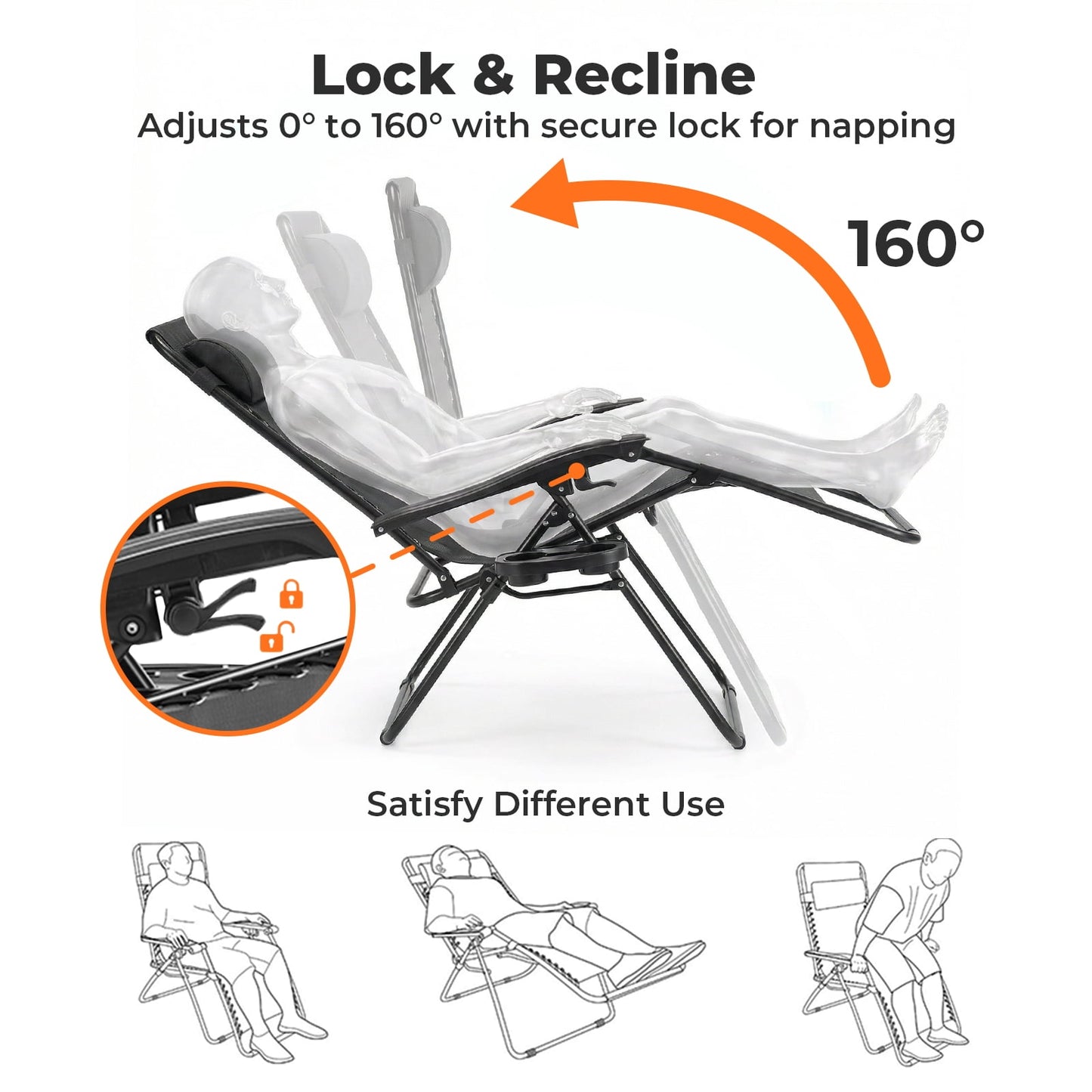 Alvantor 2-Pack Zero Gravity Lounge Chairs,Folding Recliners with Pillow & Cup Holder for Outdoor Patio, Pool, Beach