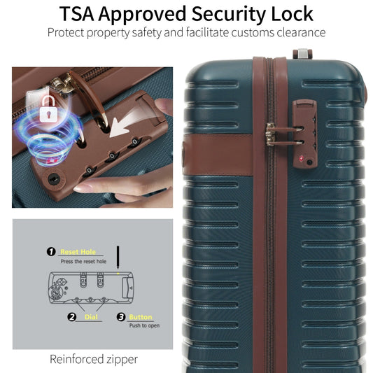 EUROCO 3 Piece Luggage Set, 20" Carry-on Suitcase with TSA Lock and Spinner Wheels, Lightweight Hardshell ABS Suitcase Set for Men Women,Ink Blue