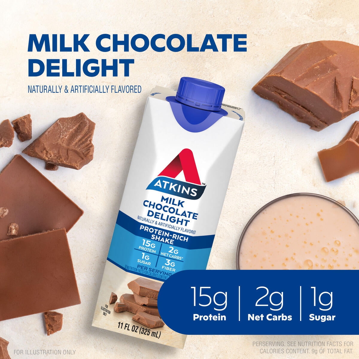 Atkins Protein Shake, Milk Chocolate Delight, 15g Protein, Keto Friendly, 11.0 oz., 12 Count