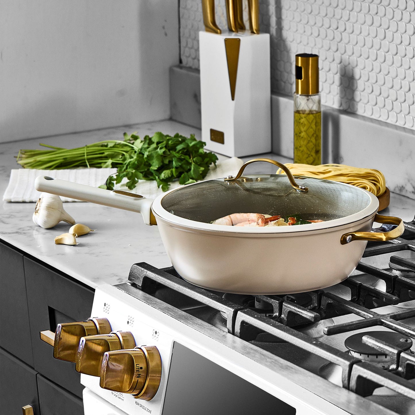 Thyme & Table 5-Quart Non-Stick Aluminum SautÃ© Pan - Taupe & Gold, Granite Collection