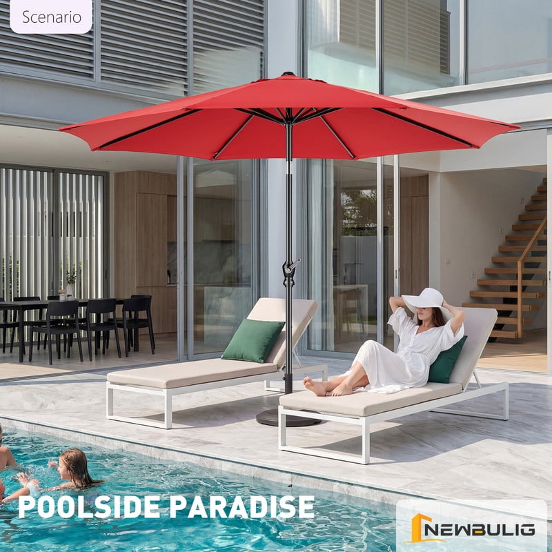 Gianna 9-Foot Outdoor Patio Market Umbrella with Push Button Tilt and Crank, 8 Sturdy Ribs, Red, (1 Unit)