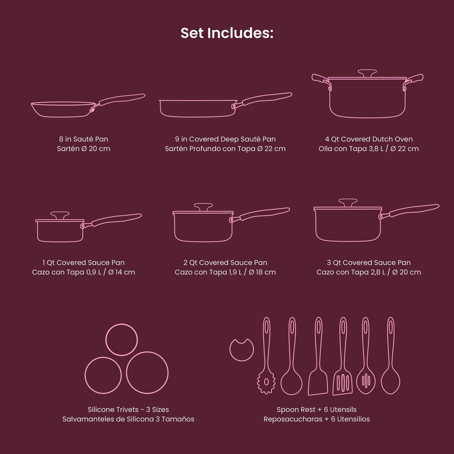 Tramontina Ceramaware 20-Piece Ceramic Nonstick Cookware Set, Wine