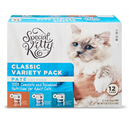 (4 pack) Special Kitty Classic Variety Pack Pate Cat Food, 13 oz Cans, 12 Pack