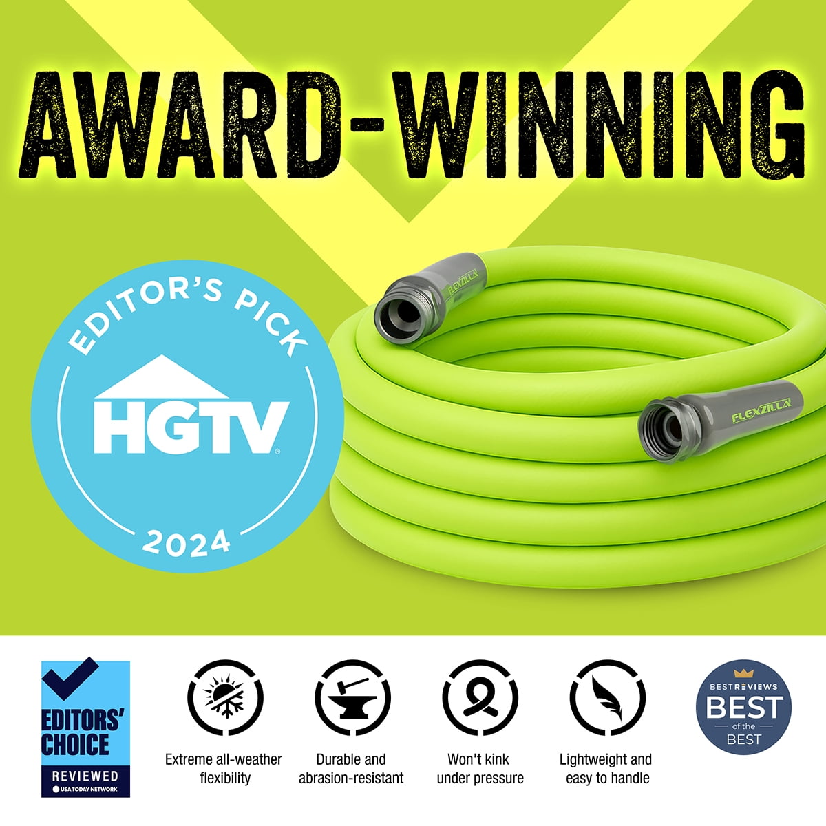 Flexzilla® Premium Grade Garden Hose, 5/8 in. x 100ft., Hybrid Polymer, ZillaGreen™